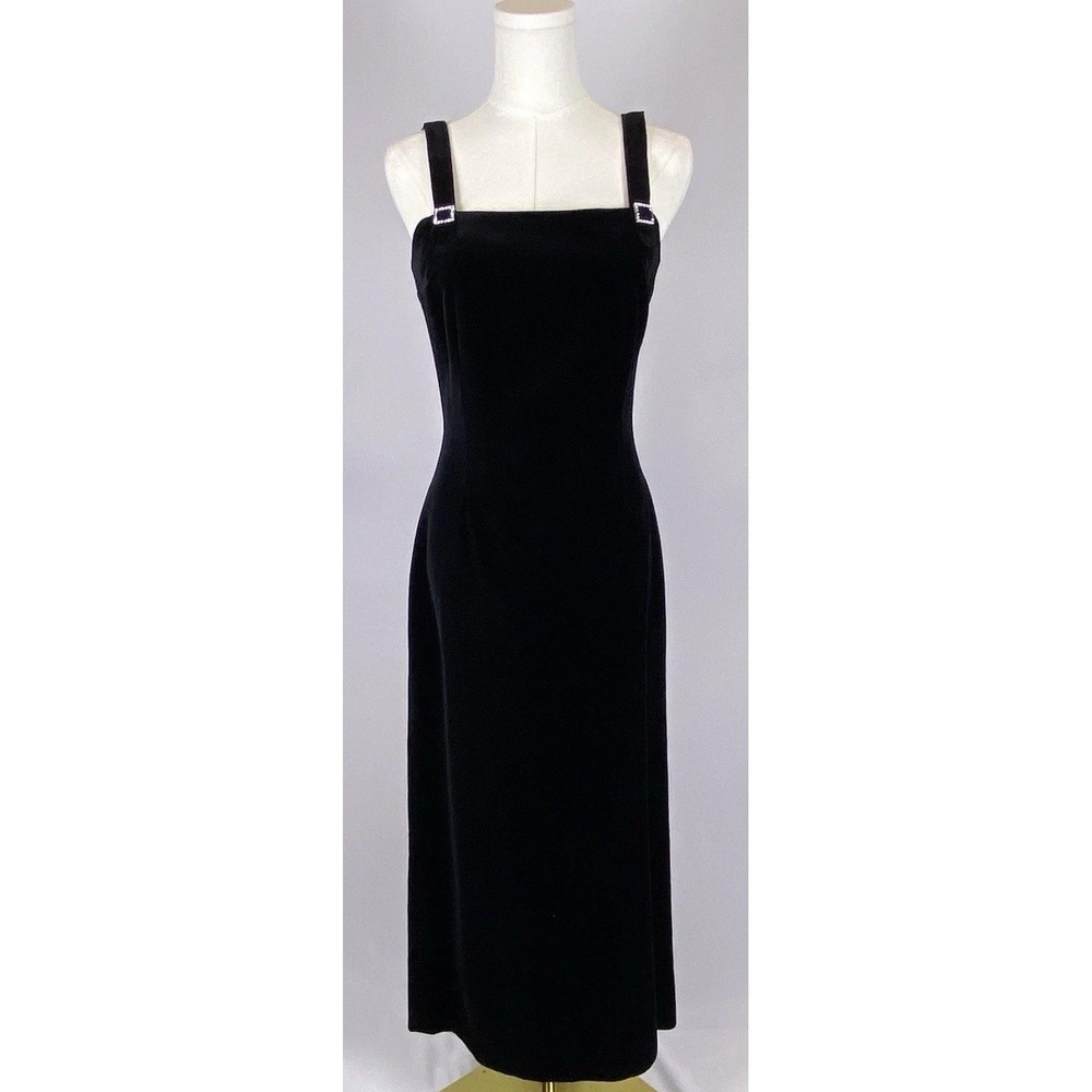 Diapositive Velvet Maxi Dress Size 2/4 Black Rhinestone Buckle French Vintage